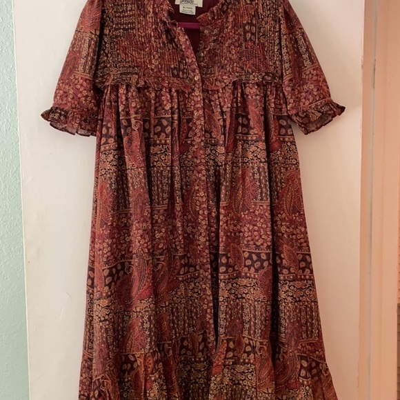 Anthropologie A line high low silk Prairie Cottagecore Petite gorgeous dress Xs - Picture 5 of 9